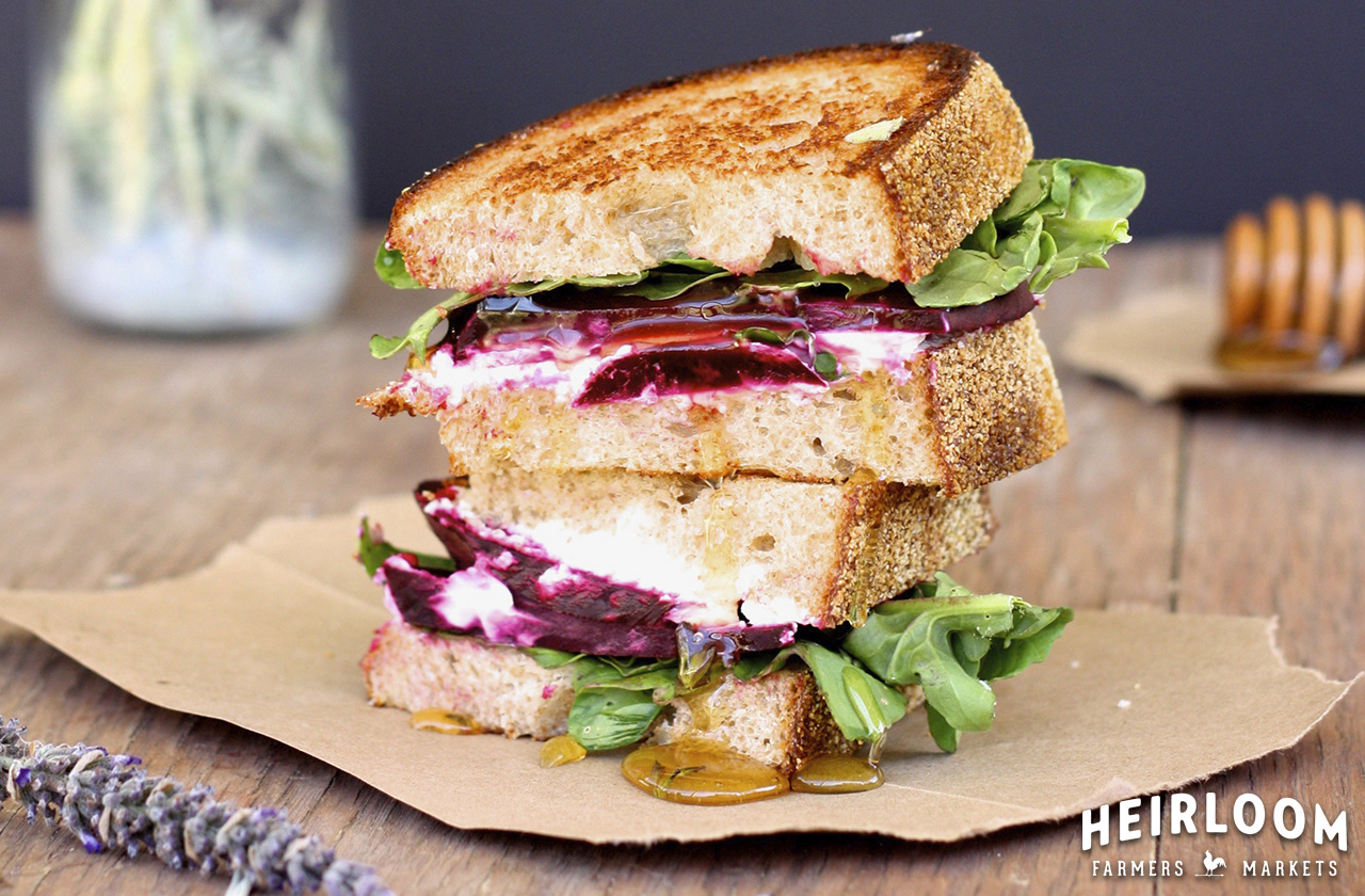 Roasted Beet Grilled Cheese with Lavender Honey / Heirloom Farmers Markets