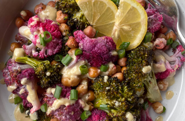 Roasted Broccoli & Cauliflower with Lemon & Garlic