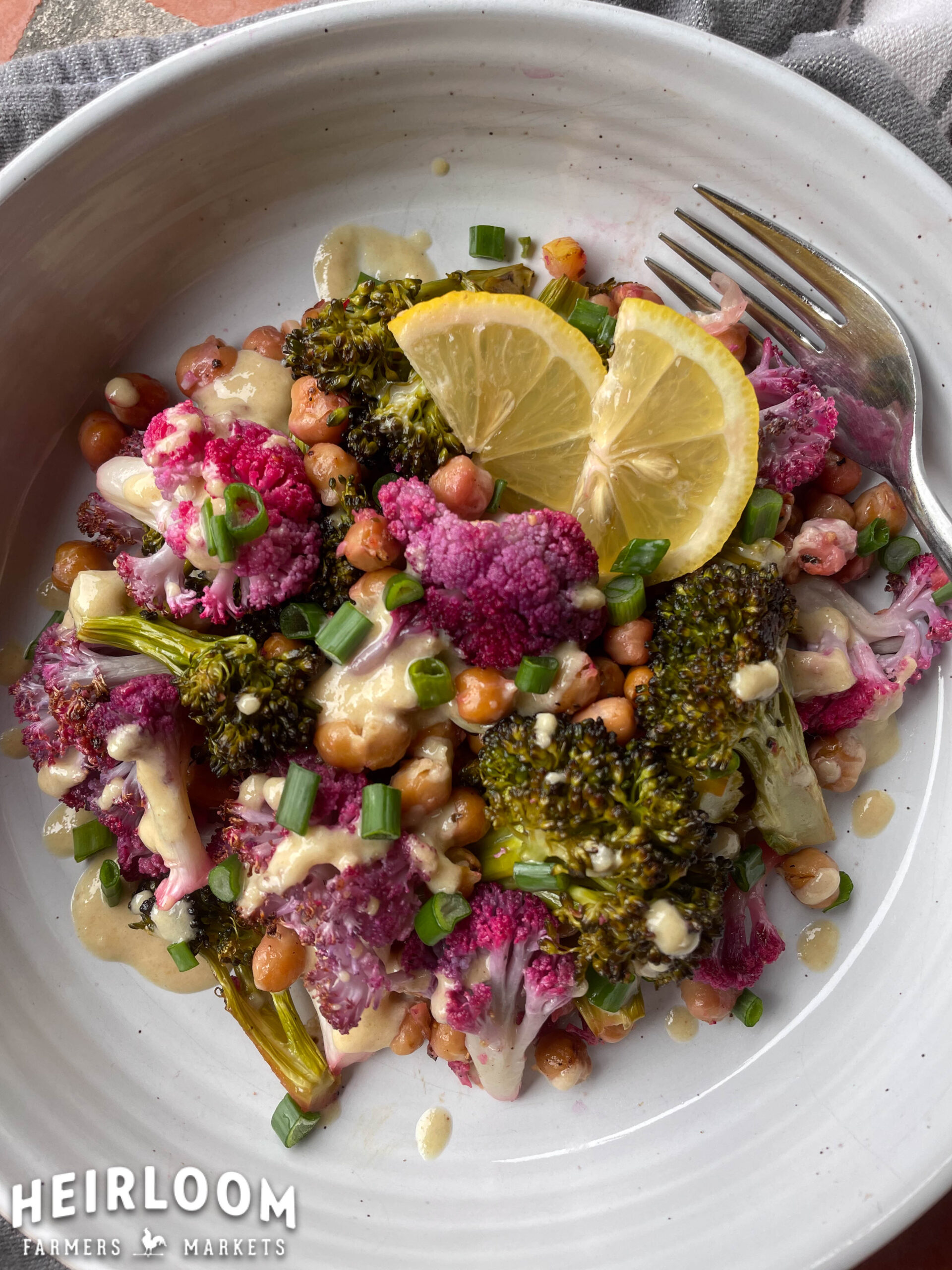 Roasted Broccoli & Cauliflower with Lemon & Garlic / Heirloom Farmers Markets