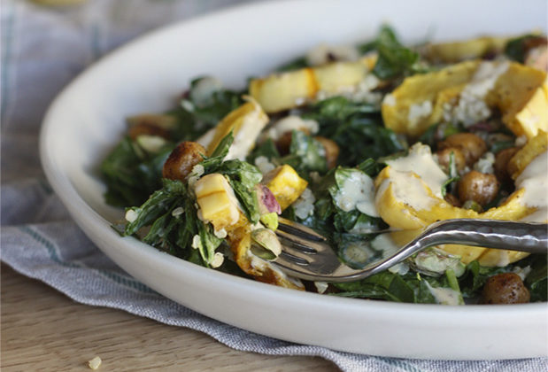 KALE & WINTER SQUASH SALAD WITH SUNSHINE DRESSING